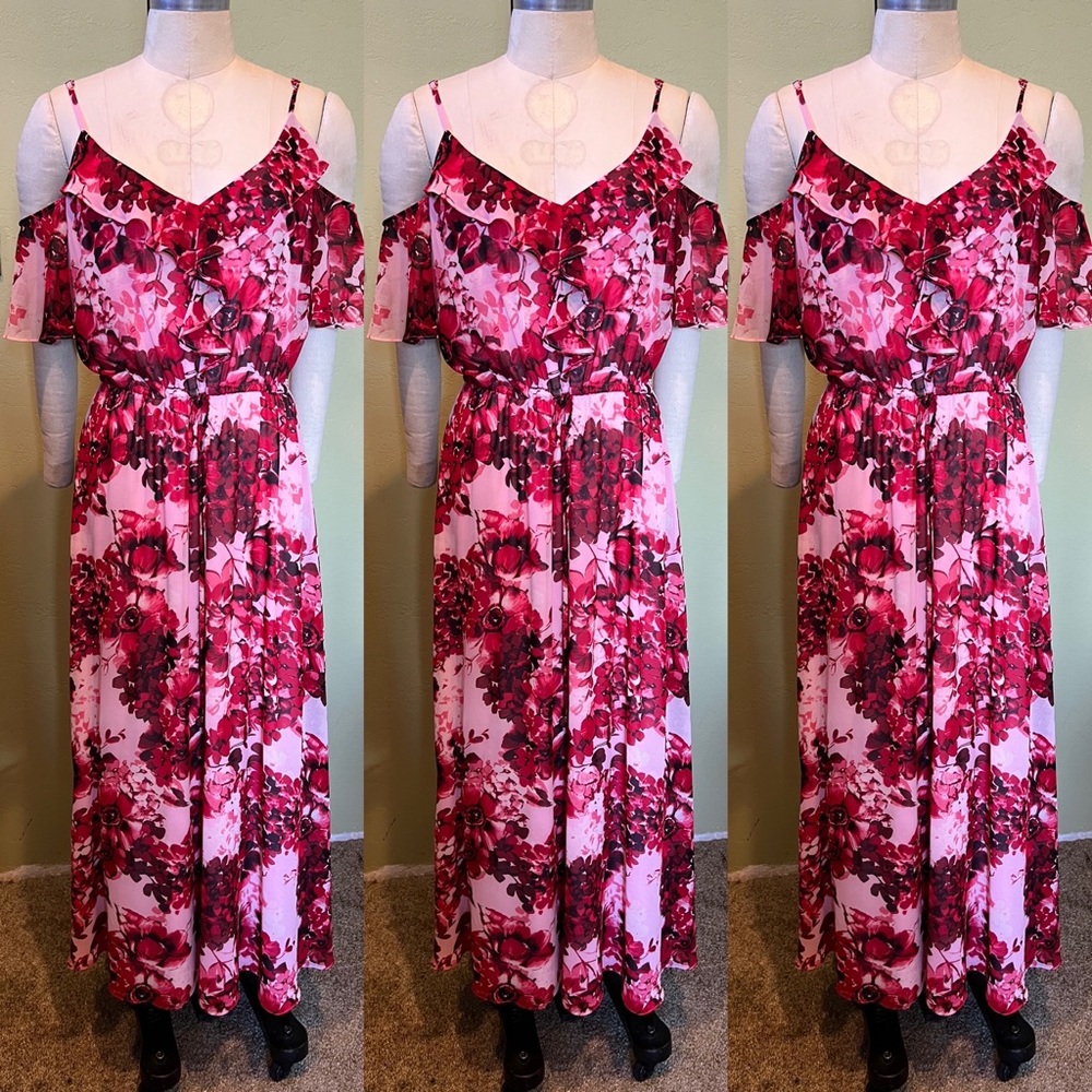 Calvin Klein slip dress with bold beautiful flowers drawstring cap sleeves
